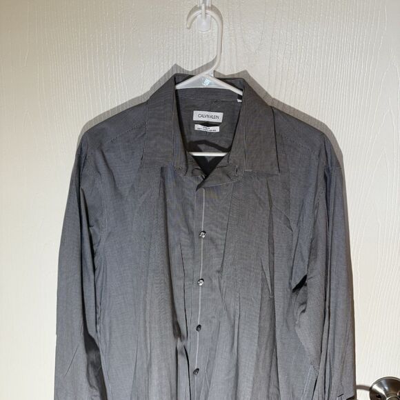 Calvin Klein Men Dress Shirt Slim Fit Stretch Non-Iron Button Down Career 17 XL - Picture 3 of 8